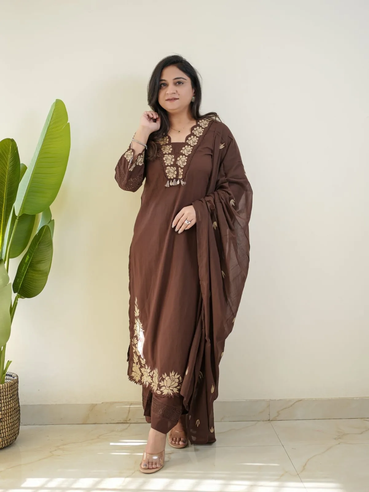 Designer Cotton Embroidered 3-Piece Suit