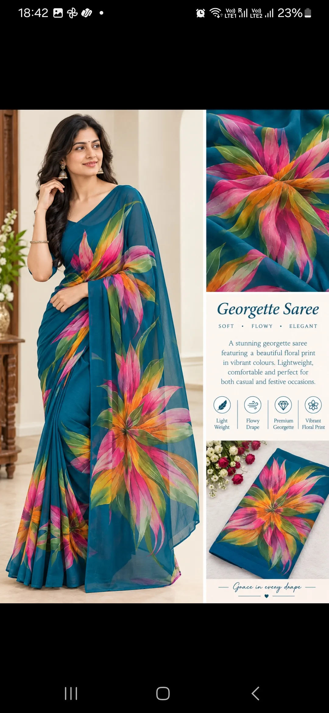 🌸 Floral Fantasy Georgette Saree
