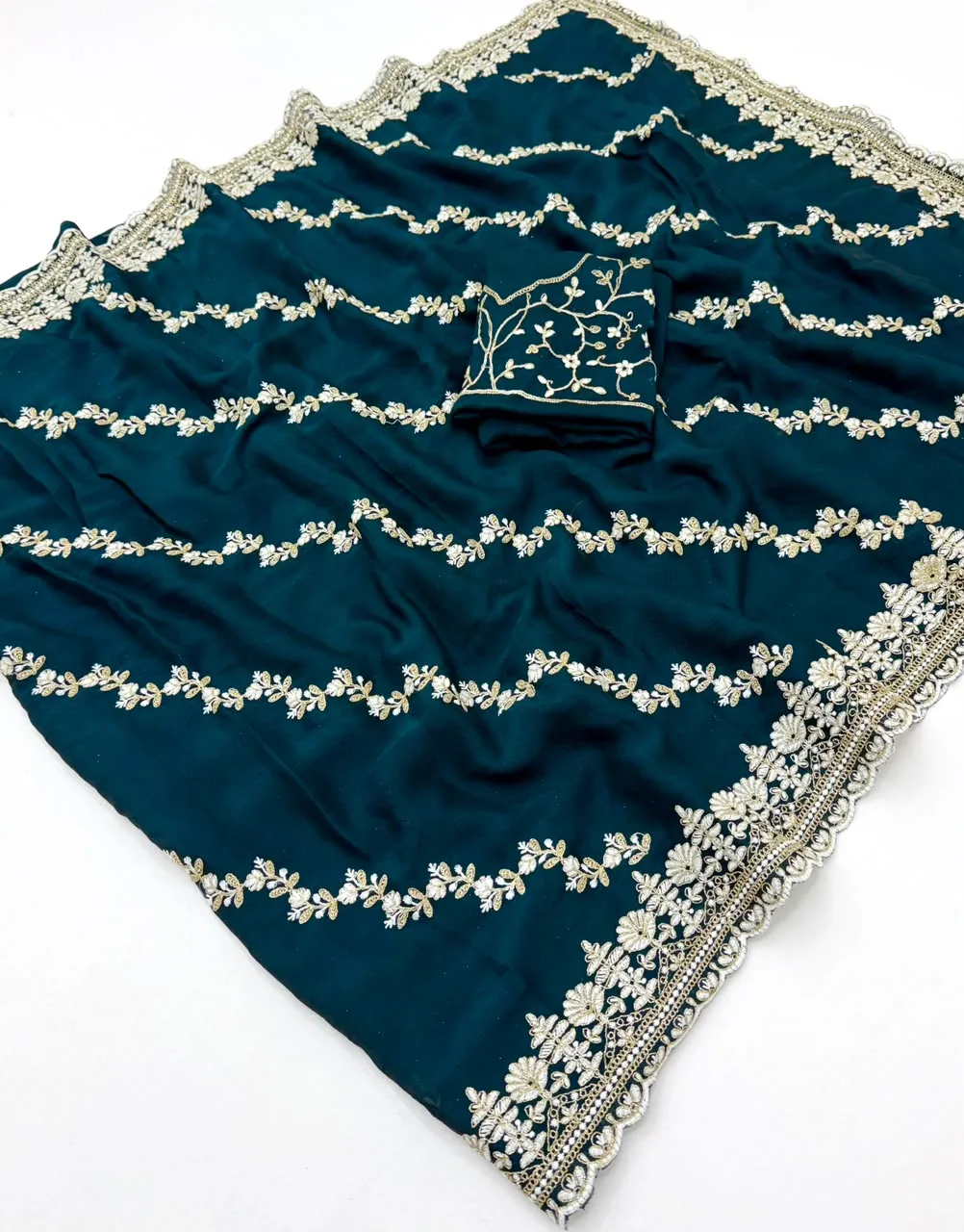 Crush Silk Coding & Sequins Embroidery Saree