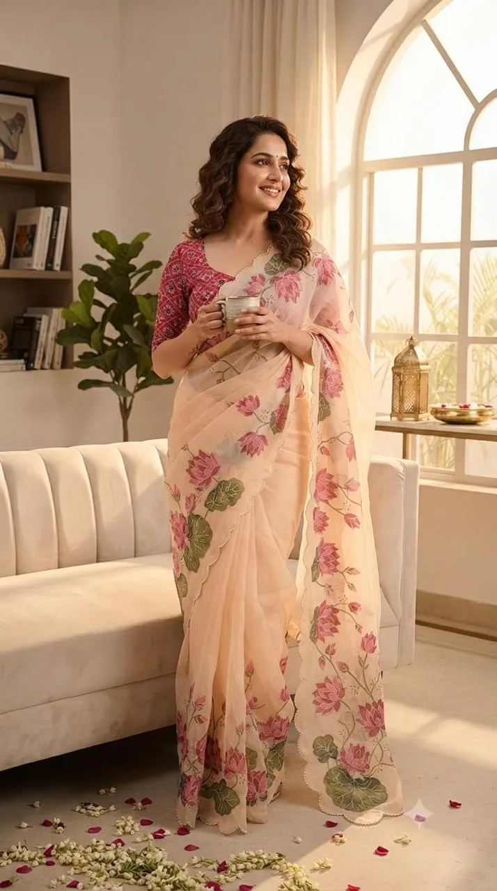 Premium Floral Soft Georgette Handwork Saree