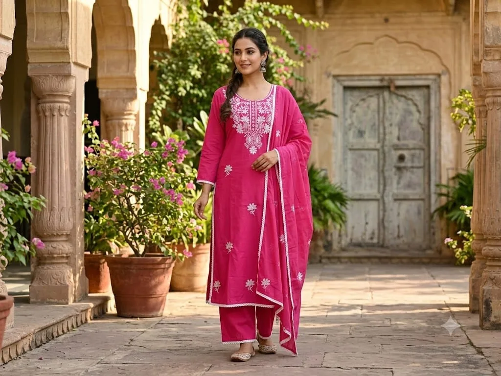 PURE COTTON HEAVY EMBROIDERED 3-PIECE SUIT