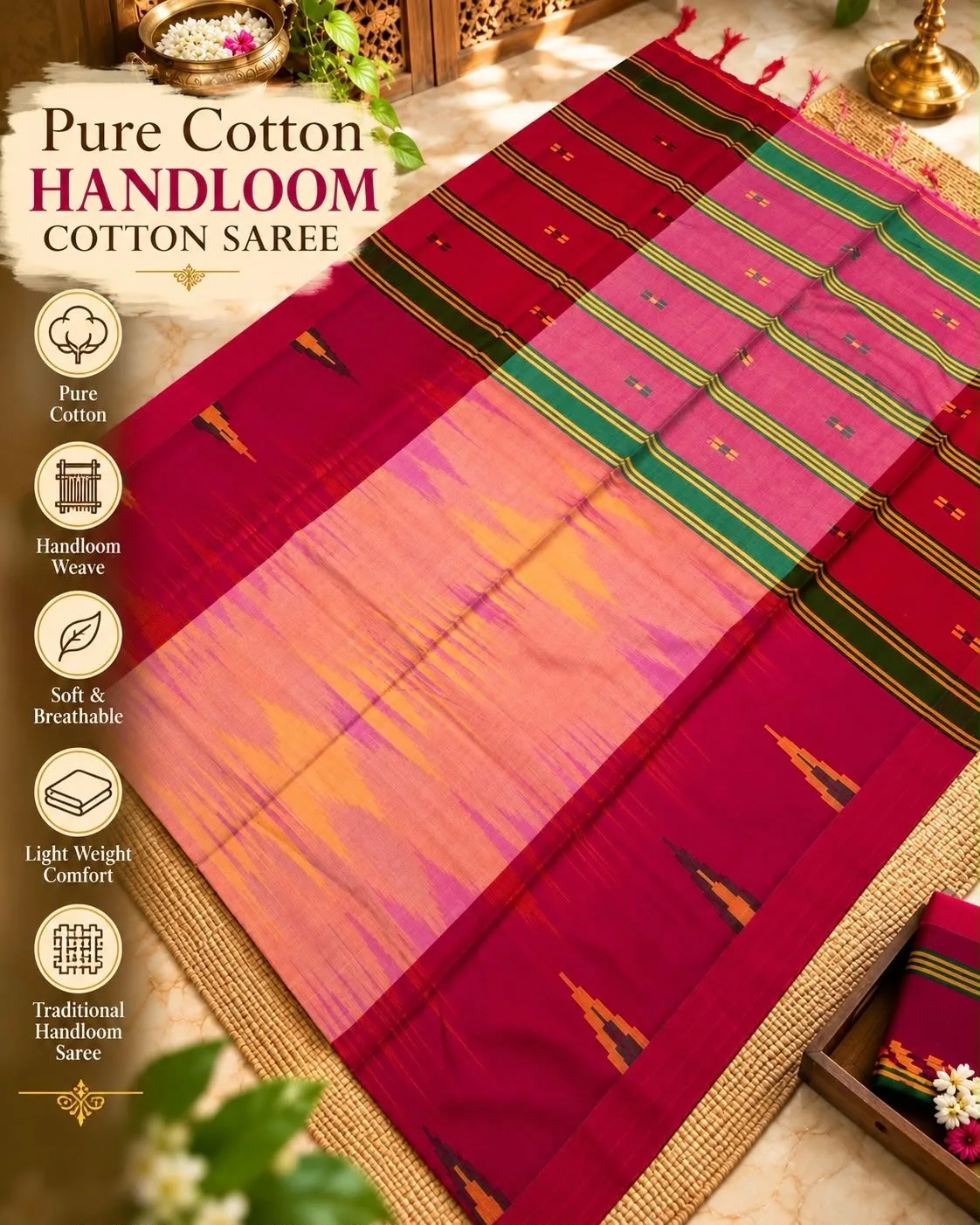 Pure Handloom Cotton Saree – Traditional Weave Collection