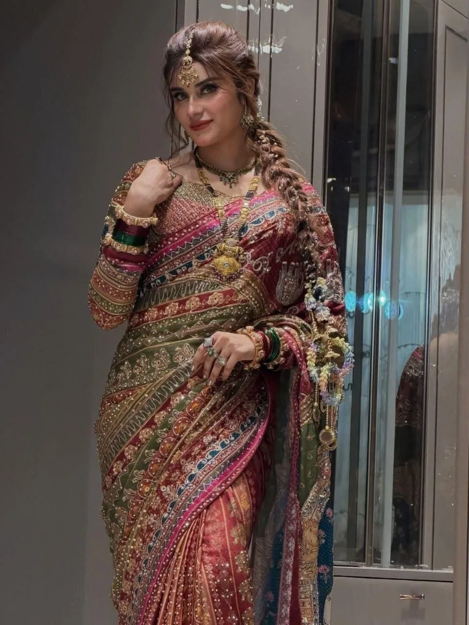 Celebrity Style Soft Japan Satin Saree with Real Mirror Handwork