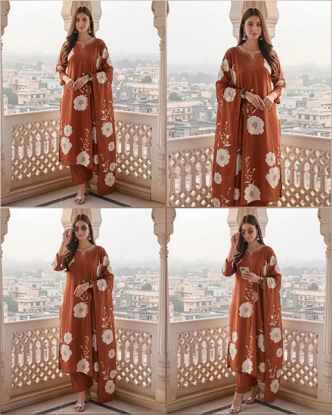 Elegant Floral Printed 3-Piece Kurta Se
