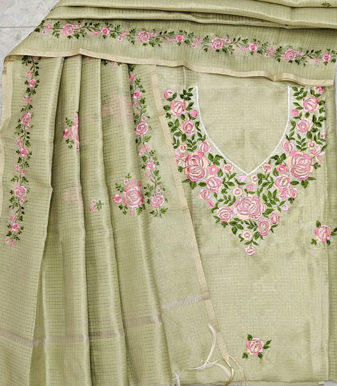 Tissue Kota Embroidered Dress Material