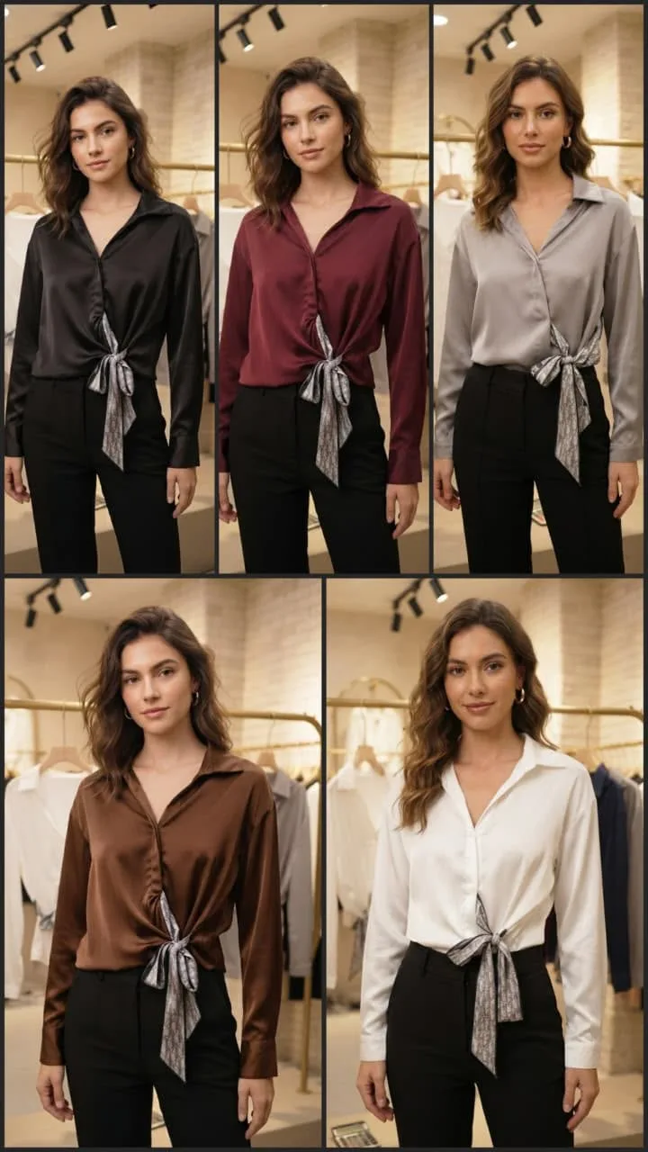 Silk Satin Front Tie-Up Shirt