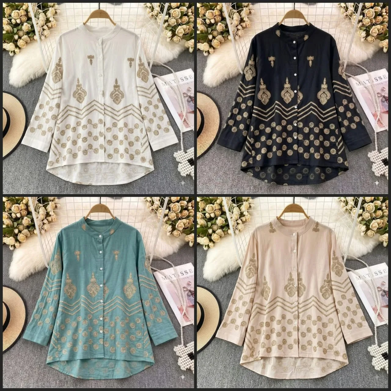 Imported Khadi Cotton Asymmetric Embroidered Shirt
