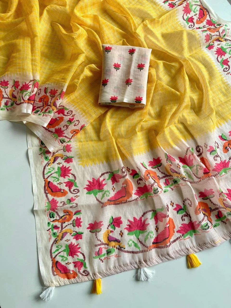 Premium Soft Linen Floral Printed Saree with Designer Border