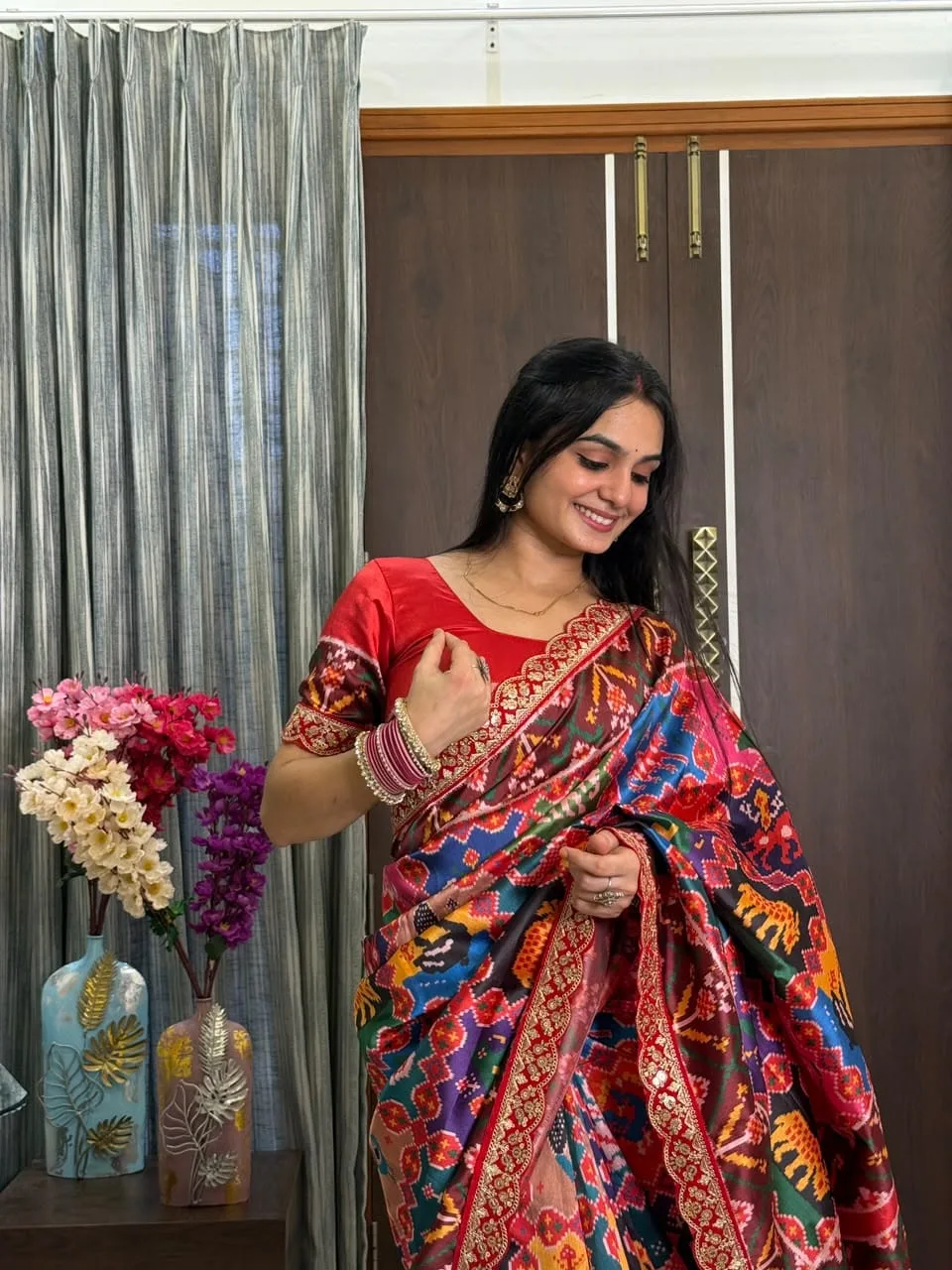 Designer Dola Banarasi Digital Print Saree with Sequence Border