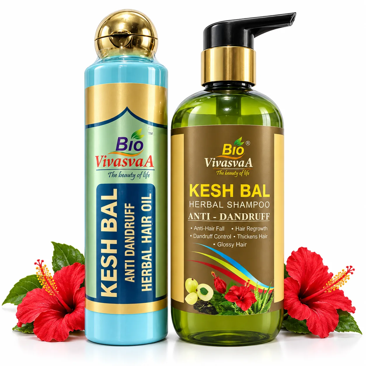 Biovivasvaa Kesh Bal Anti Dandruff Herbal Hair Oil 180ml & Shampoo 300ml for Hair Growth & Hair Fall Control with Rich Blend 17 Herbs | No Silicones, Sulphates, Parabens | Hair Oil for Men & Women