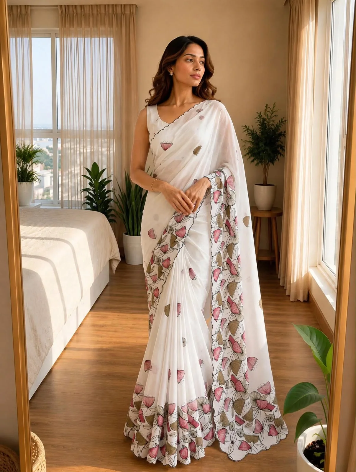 ✨ Elegant Contrast Floral Saree ✨