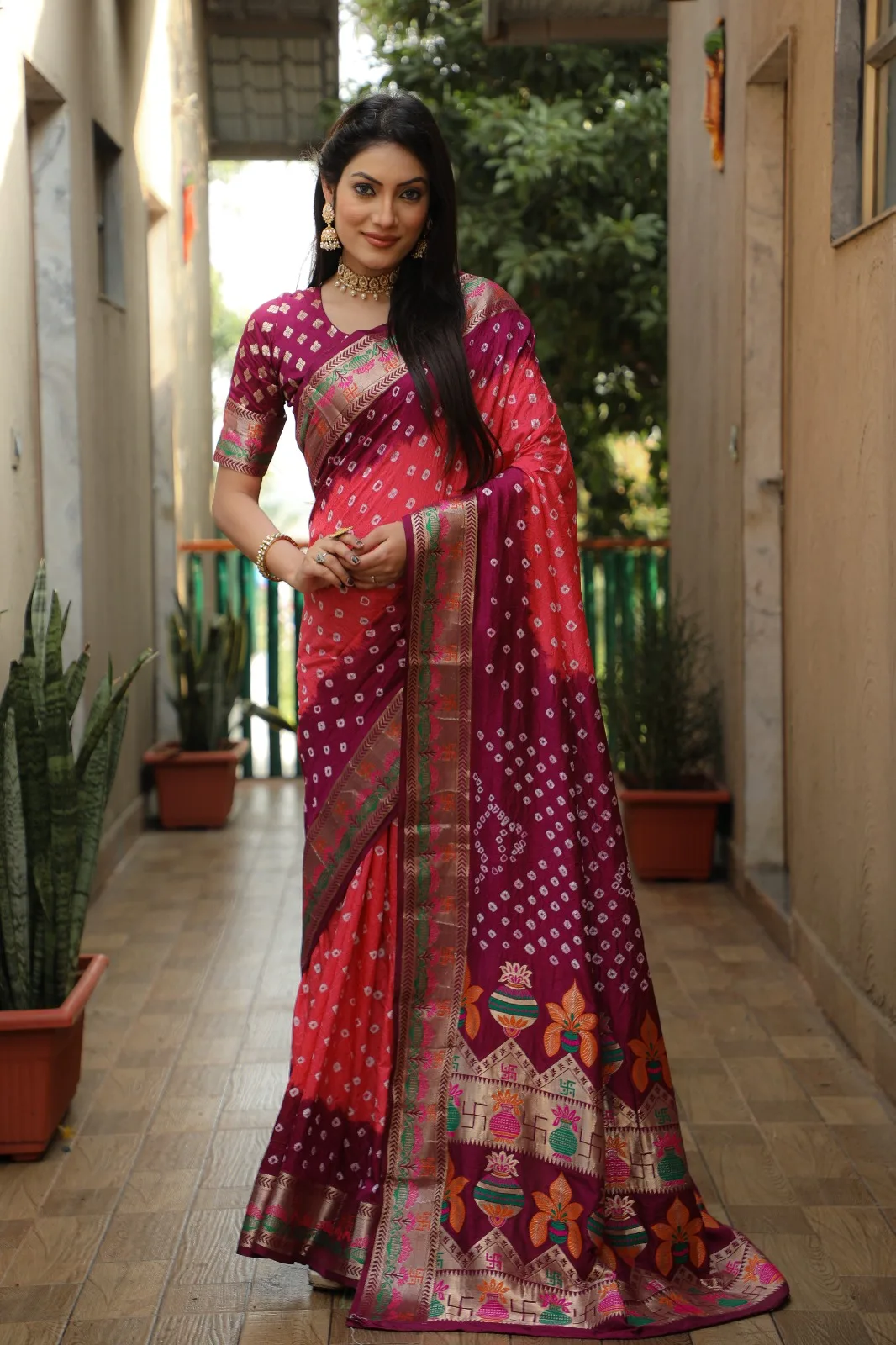 💜 Exclusive Purple Paithani Bandhej Silk Saree 💜