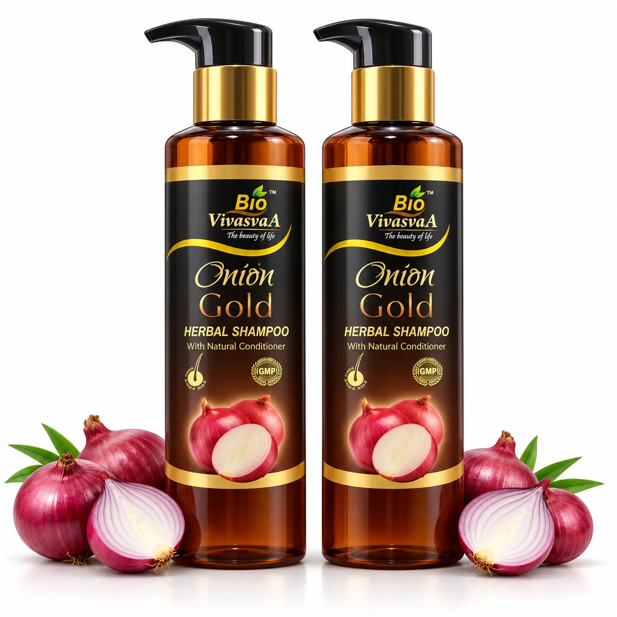 Biovivasvaa Onion gold Shampoo- 180Ml With Red Onion Seed Oil Extract and 9 Herbs, Reduces Hairfall & Boost Hair Growth- pack of 2
