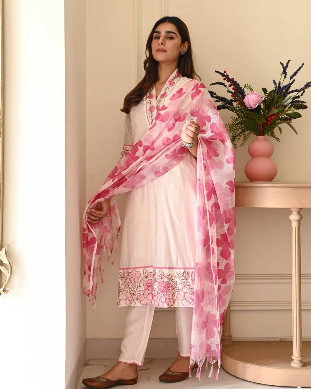 Premium Cotton Flex Embroidered 3-Piece Suit Set with Kota Doria Dupatta