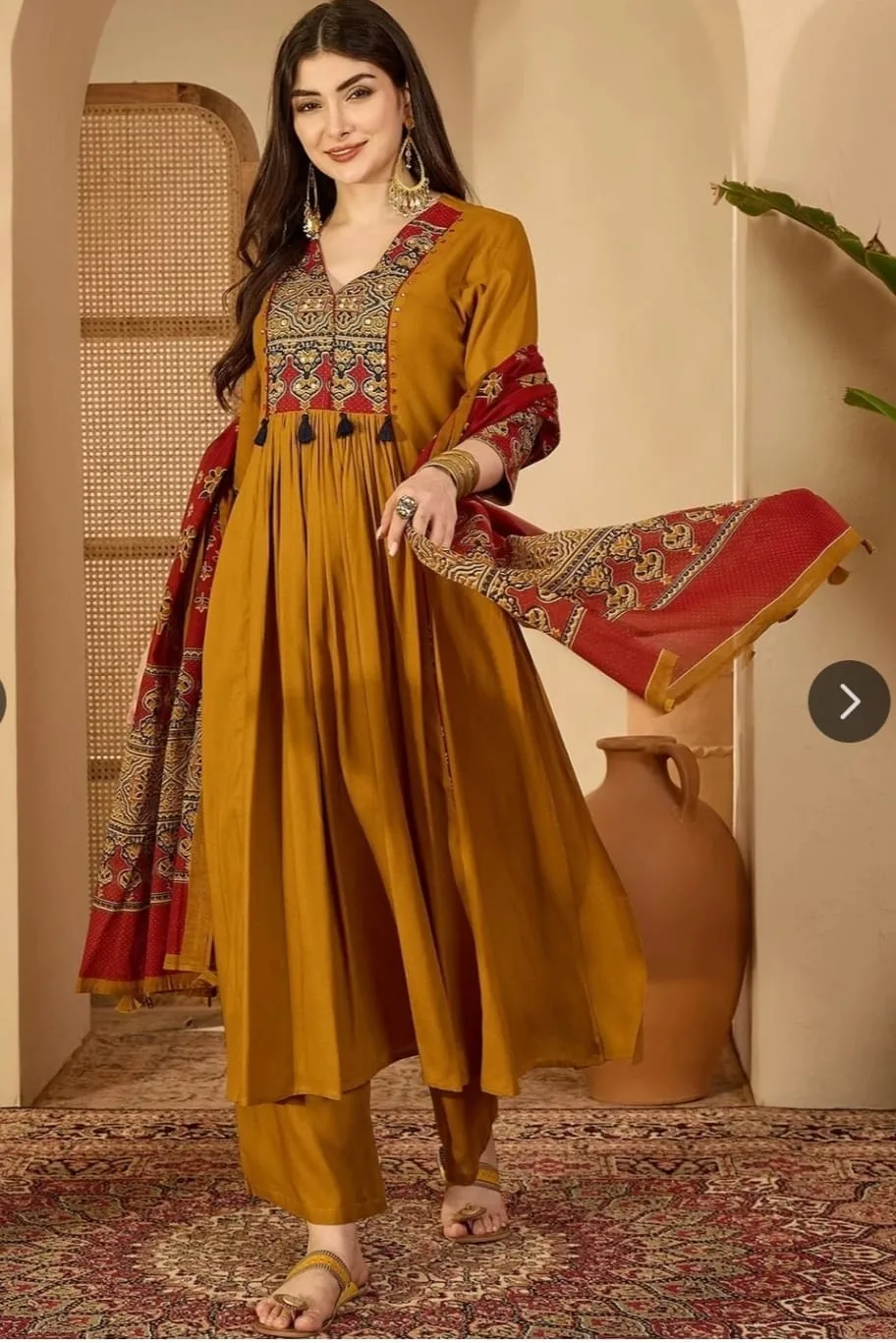 Navratri Special Cotton Anarkali 3-Piece Suit Set with Original Mirror Work – Free Shipping