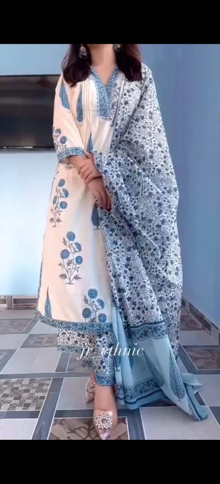 Premium 60×60 Cotton A-Line Suit Set with Handwork – Free Shipping