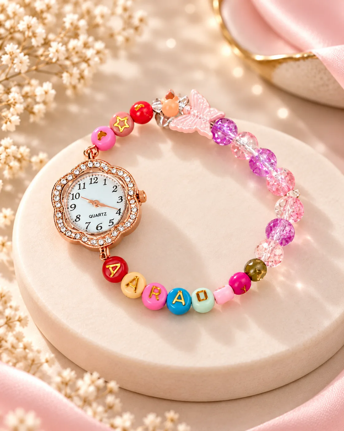 Rose Gold Flower Dial Watch Bracelet