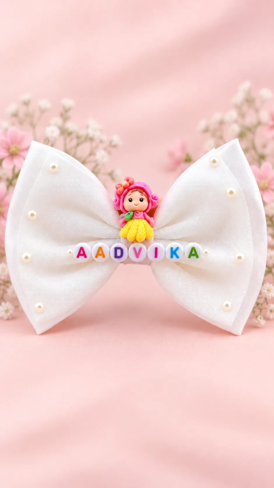 Cute Personalised Hair Bow with Name & Charm for Kids