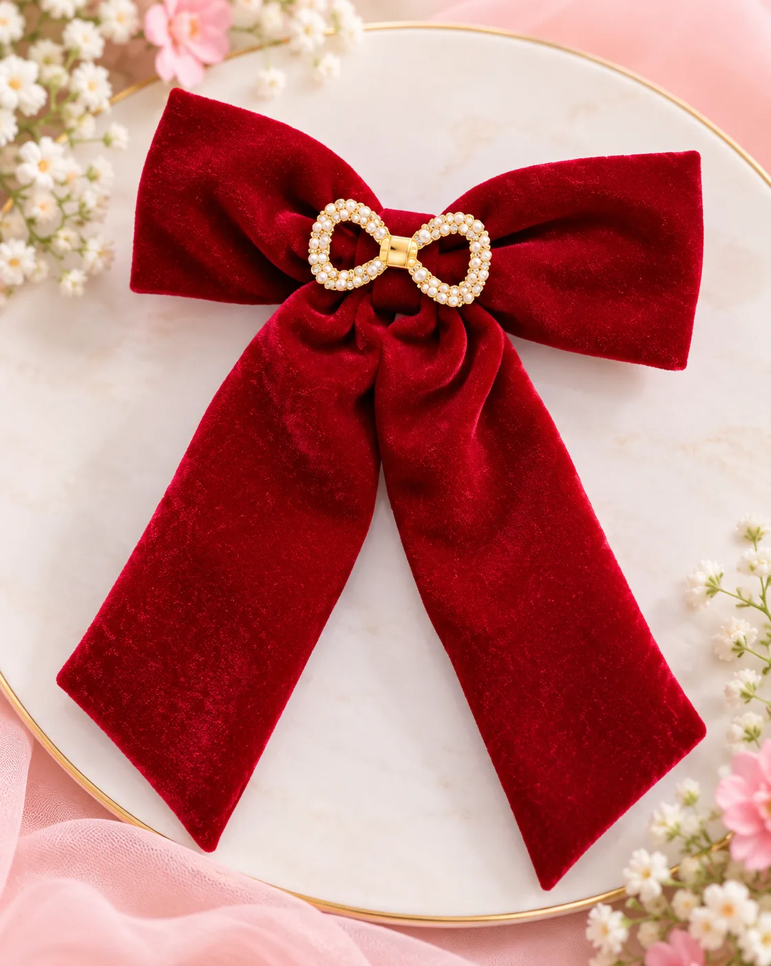 Elegant Velvet Hair Bow with Tail