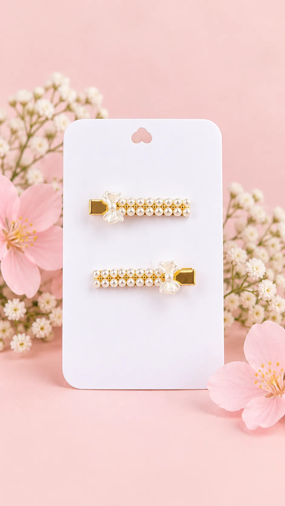Elegant Golden Alligator Pearl Bow Hair Clips for Girls – 1 Pair