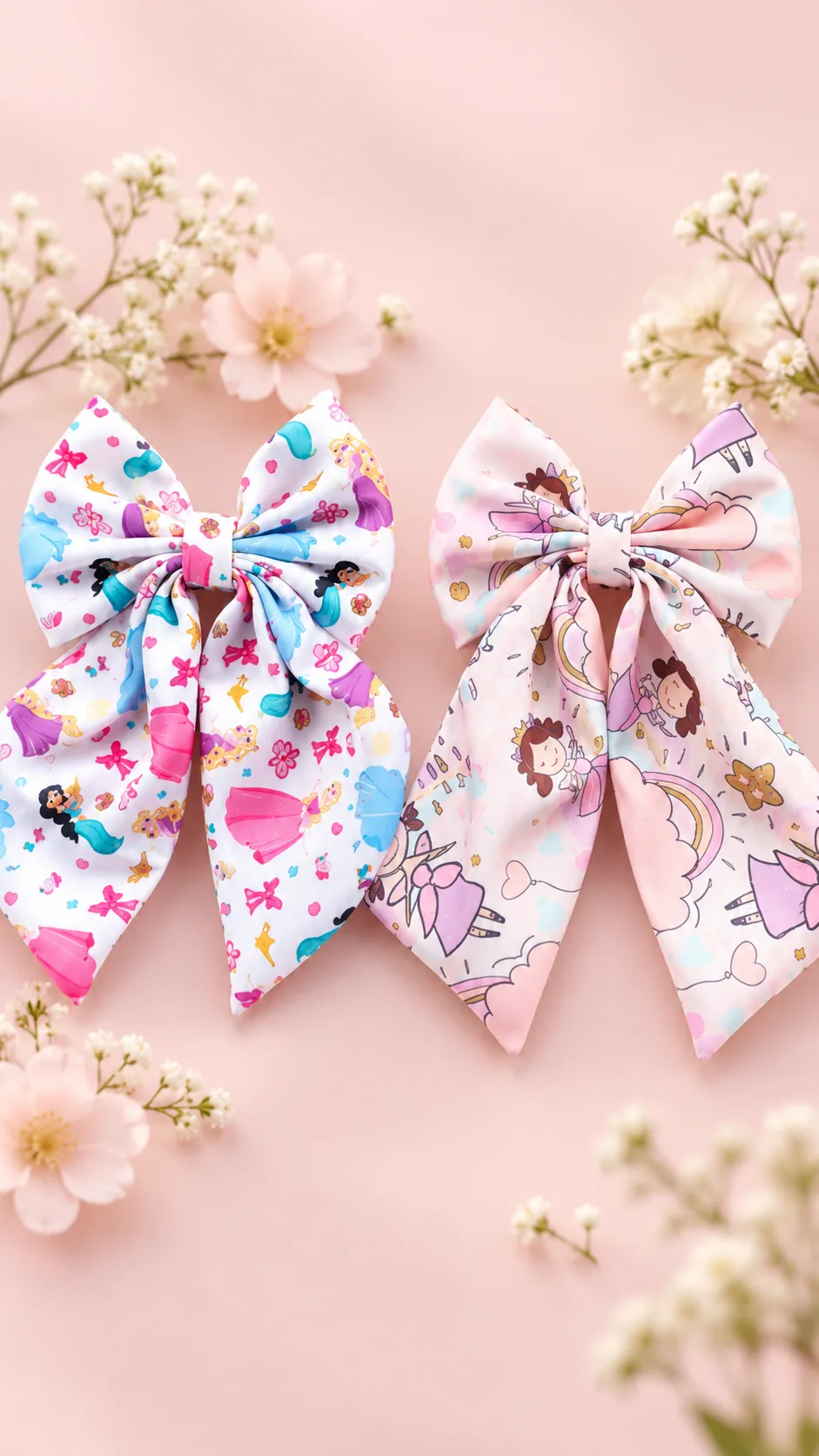 Stylish Printed Satin Hair Bow with Tail
