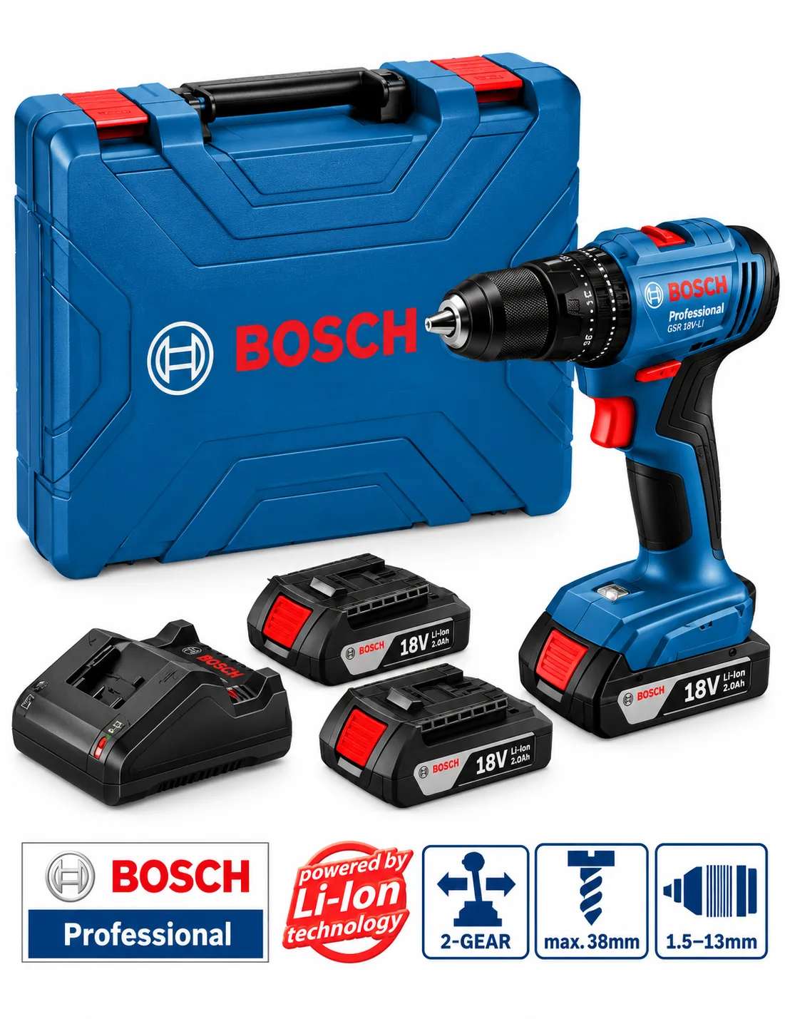 Bosch GSB 183-LI Professional 18V Cordless Impact Drill Driver Kit (2 Batteries)