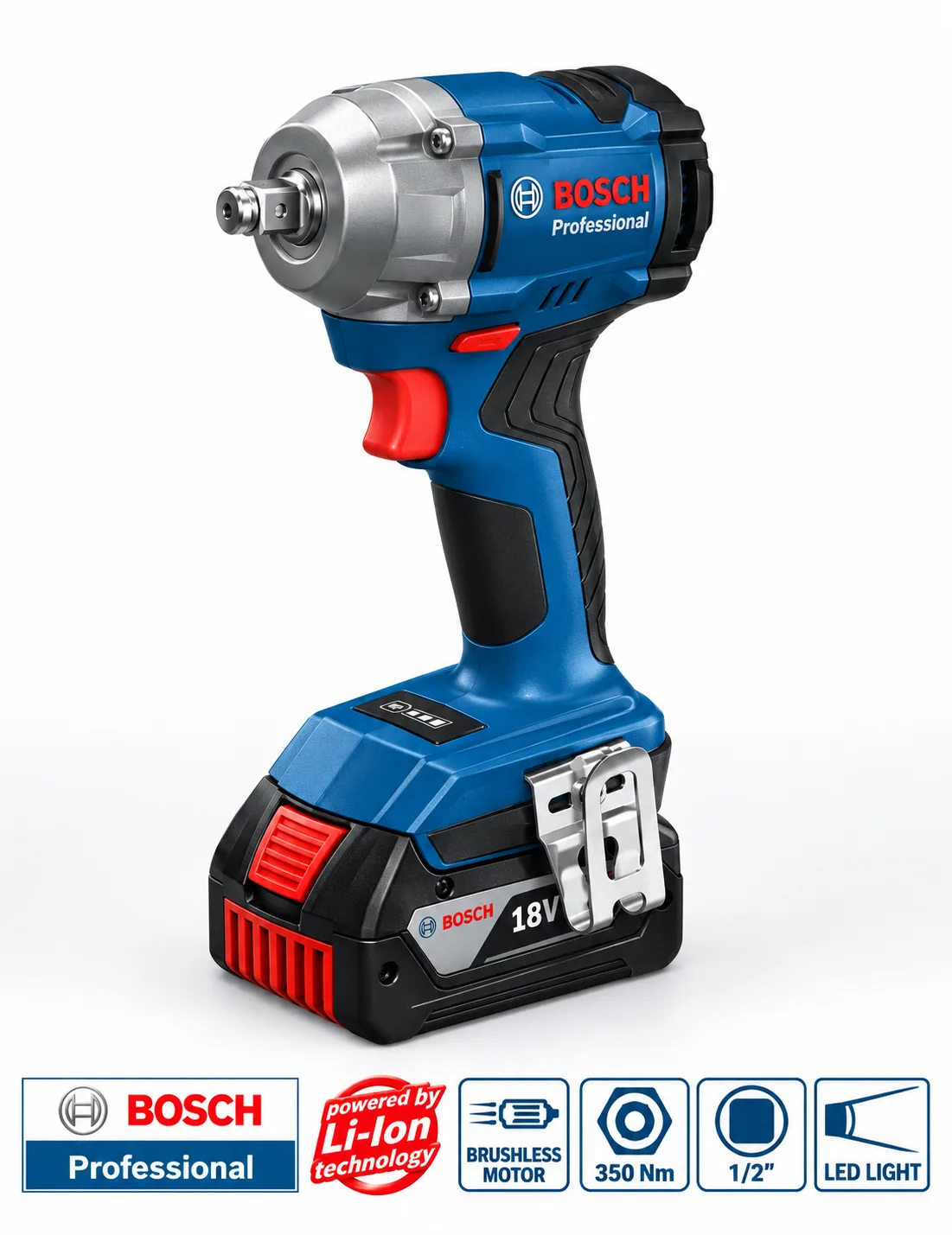 Bosch GDS 18V-350 Professional 18V Cordless Impact Wrench Kit (2 Batteries)