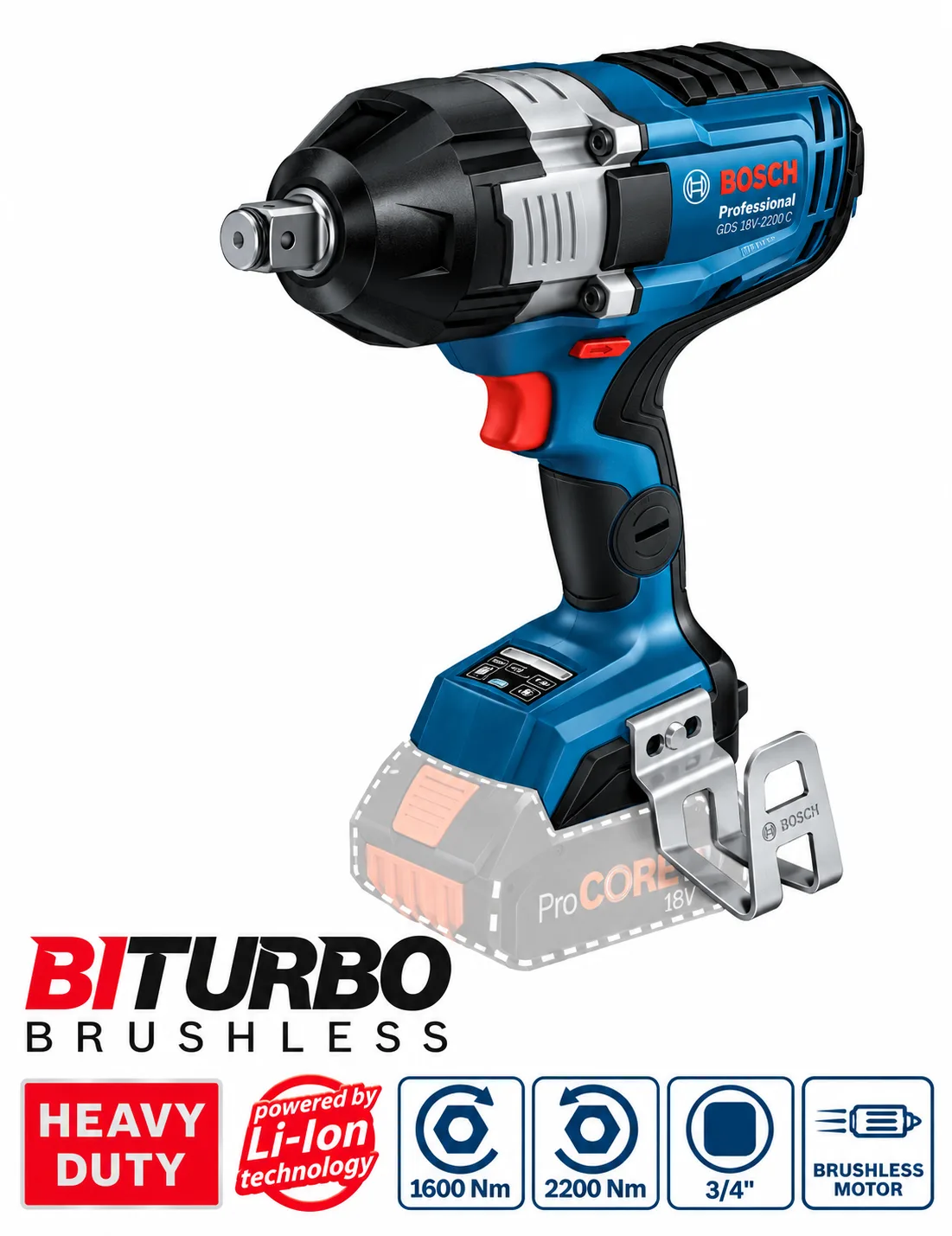 Bosch GDS 18V-1600 HC Professional 18V Cordless Impact Wrench (Solo)