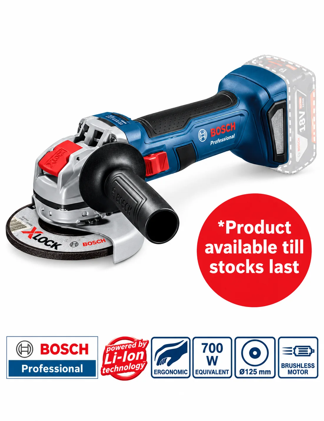 Bosch GWX 180-LI Professional 18V Cordless Angle Grinder (125 mm) – Solo
