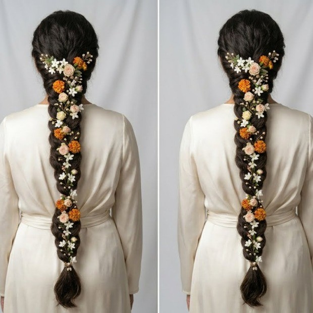 Long Bridal Flower Braid