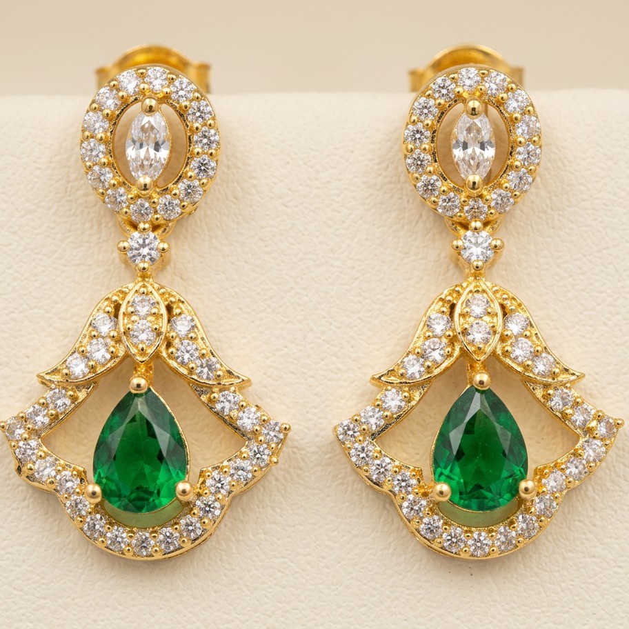 Emerald Stone Drop Earrings