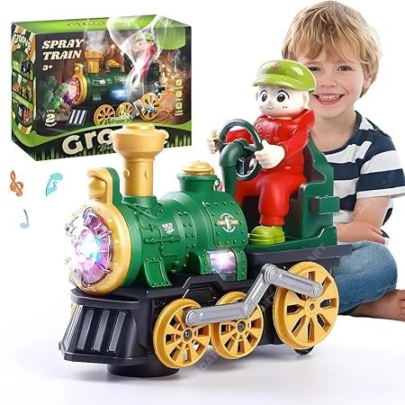 Kids Electric Train Toy with Smoke, Light &amp; Sound | Battery Operated Steam Locomotive with Moving Spray, Rotating Headlamp | Realistic Train Toy for Boys &amp; Girls Age 3+