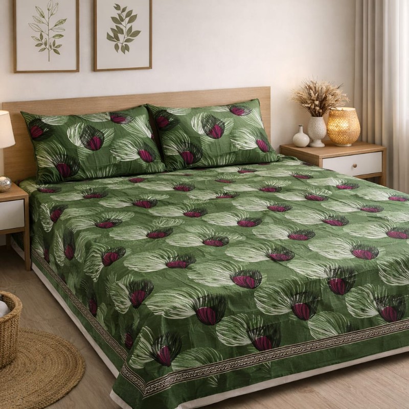 Premium Bed Sheet Plus Pillow Cover Green
