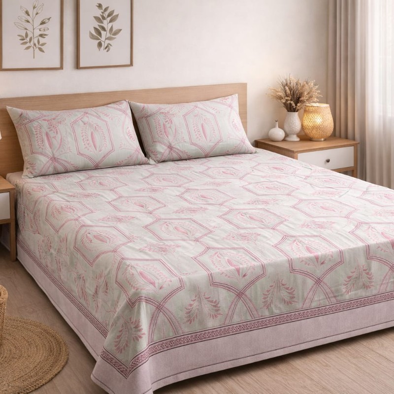 Premium Bed Sheet Plus Pillow Cover Baby Pink