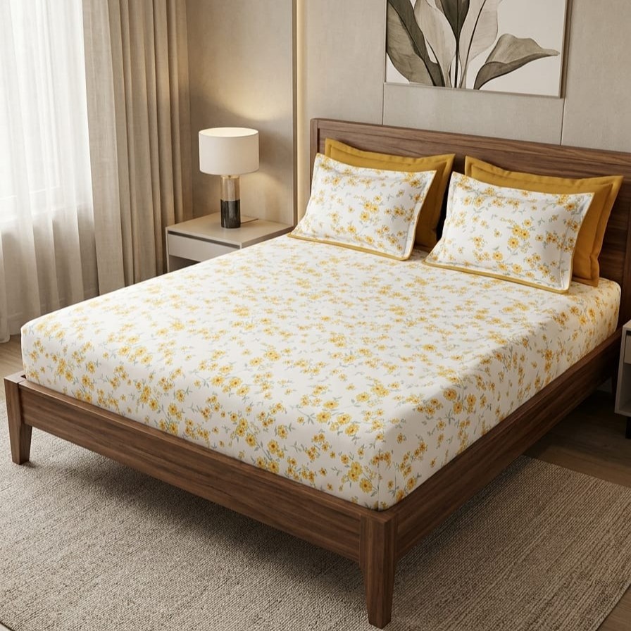 Golden Blossom Premium King Bedsheet