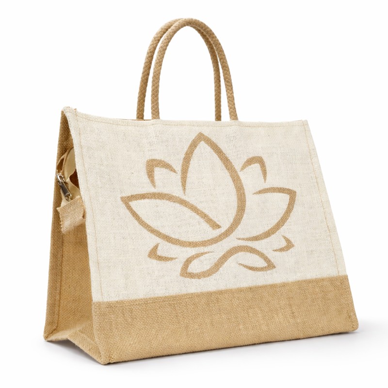 Lotus Design Jute Hand Bag