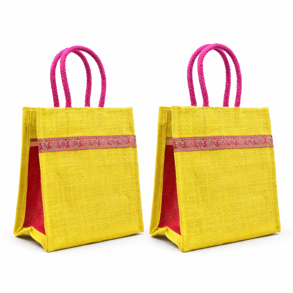 Designer Yellow Jute Return Gift Bag