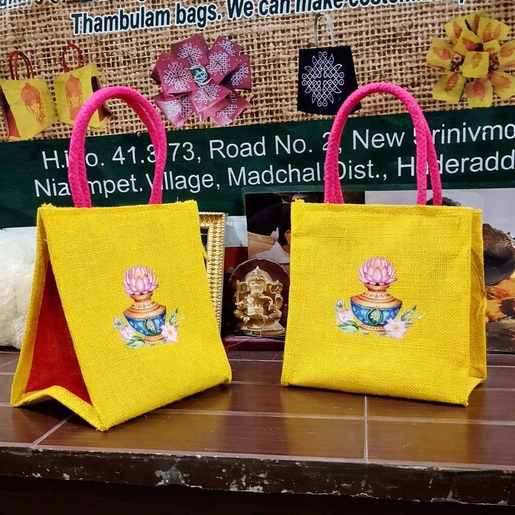 Lotus Kalash Jute Return Gift Bag