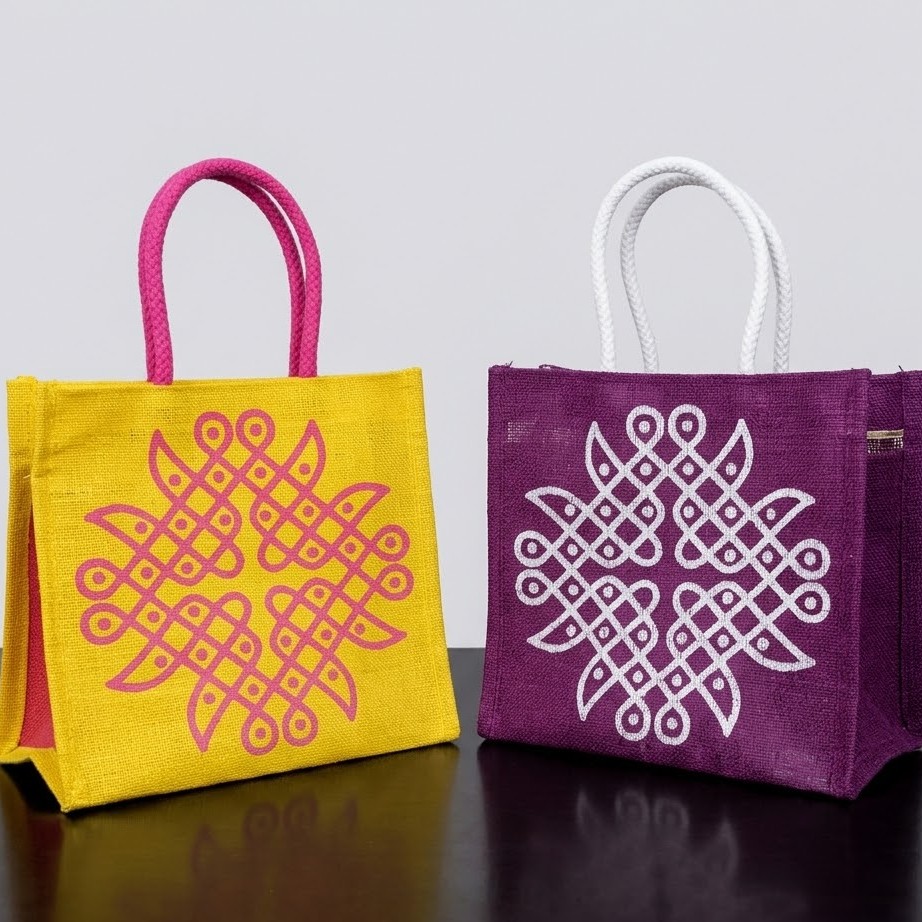 Traditional Kolam Design Jute Return Gift Bag