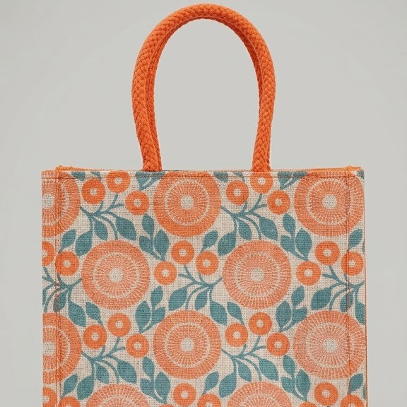 Designer Orange Floral Print Jute Tote Bag