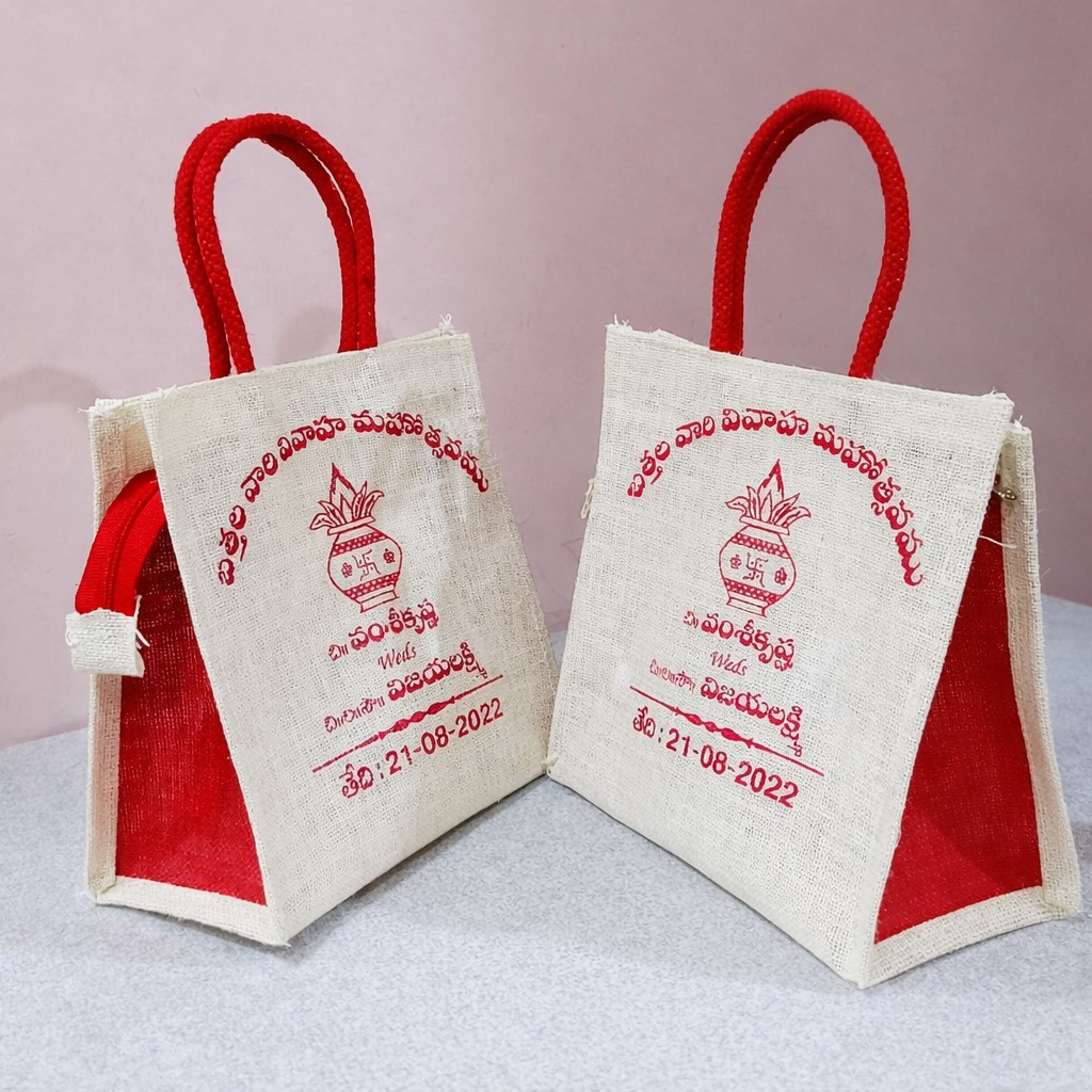 Customized Wedding Thamboolam Jute Return Gift Bag