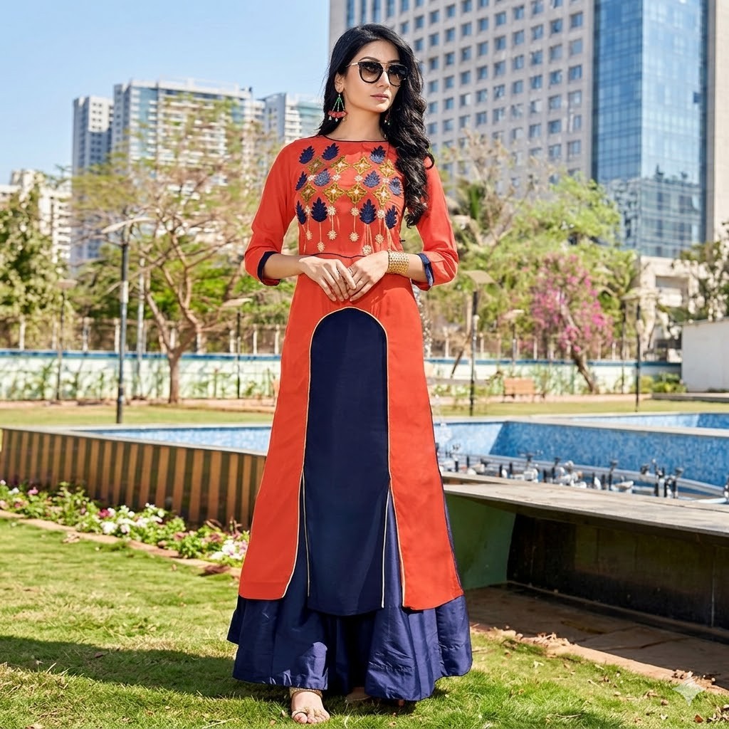 Layered A-Line Kurti with Skirt
