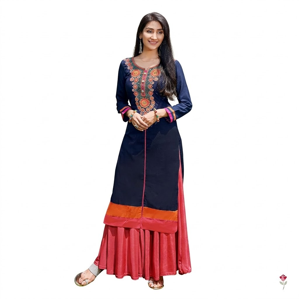 Front Slit Straight Kurti with Sharara Skirt Set