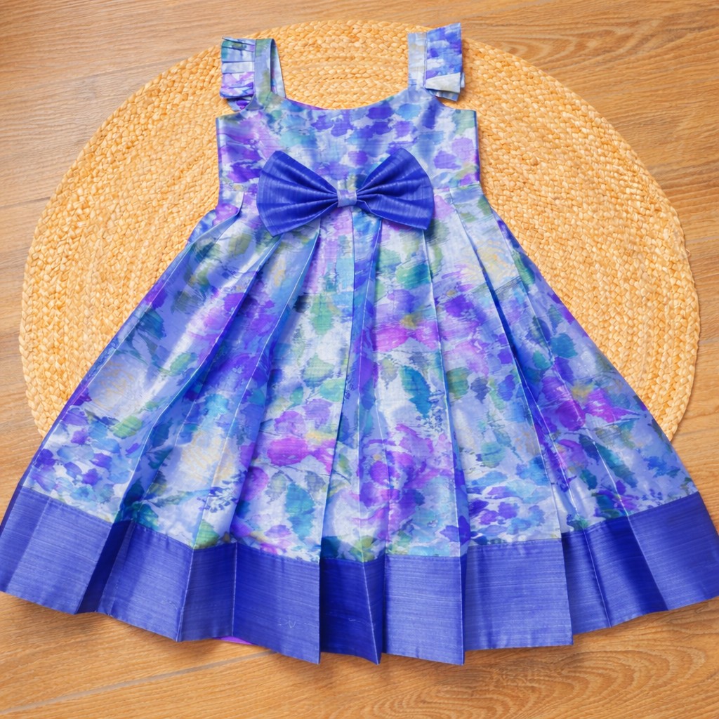 Blue Blossom Pleated Party Dress
