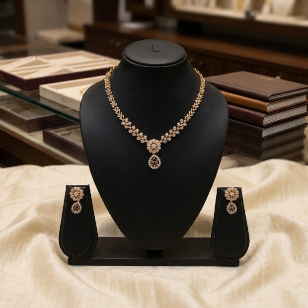Gold-Plated Floral Necklace Set with Earrings