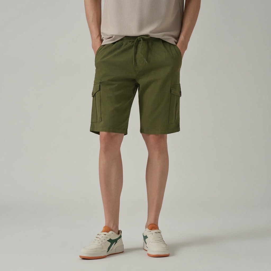 Olive Green Cotton Cargo Short