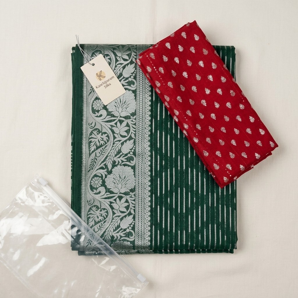 Green and Silver Brocade Silk Saree