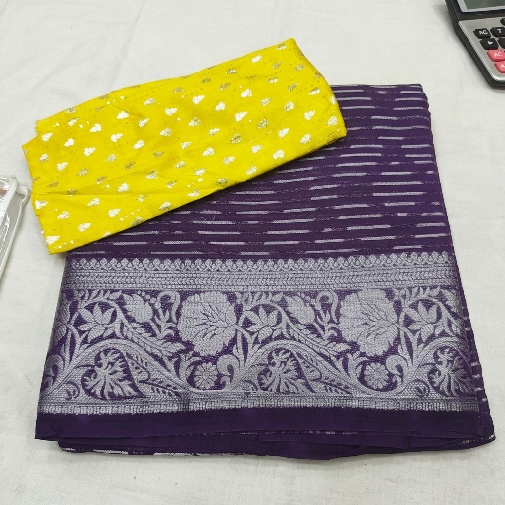 Purple and Silver Brocade Silk Saree