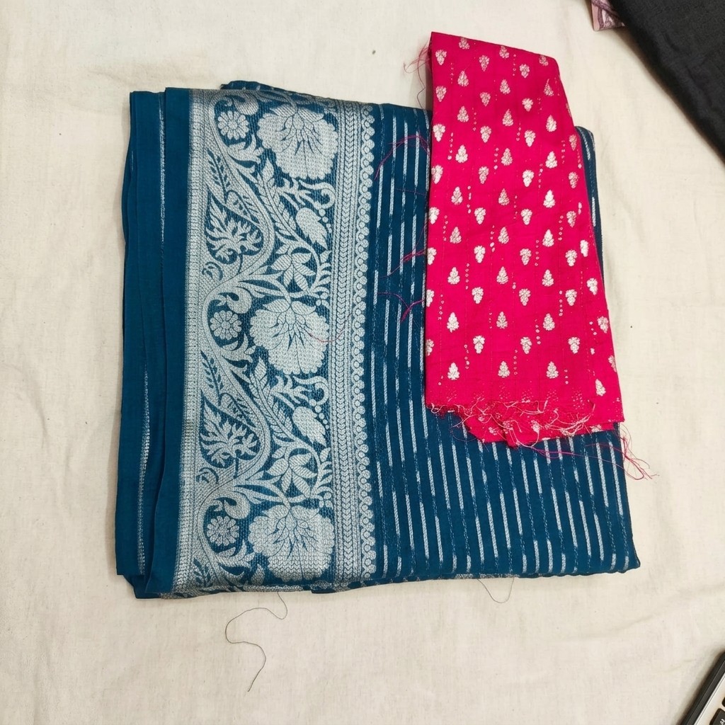 Blue & Silver Brocade Silk Saree