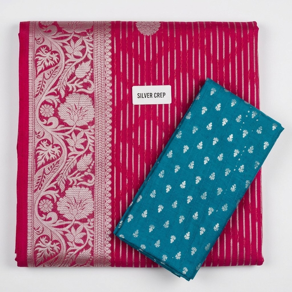 Silver Crepe Silk Saree